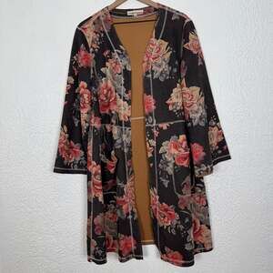 Solitare Floral Faux Suede Open Front Long Sleeve Jacket Size 1X